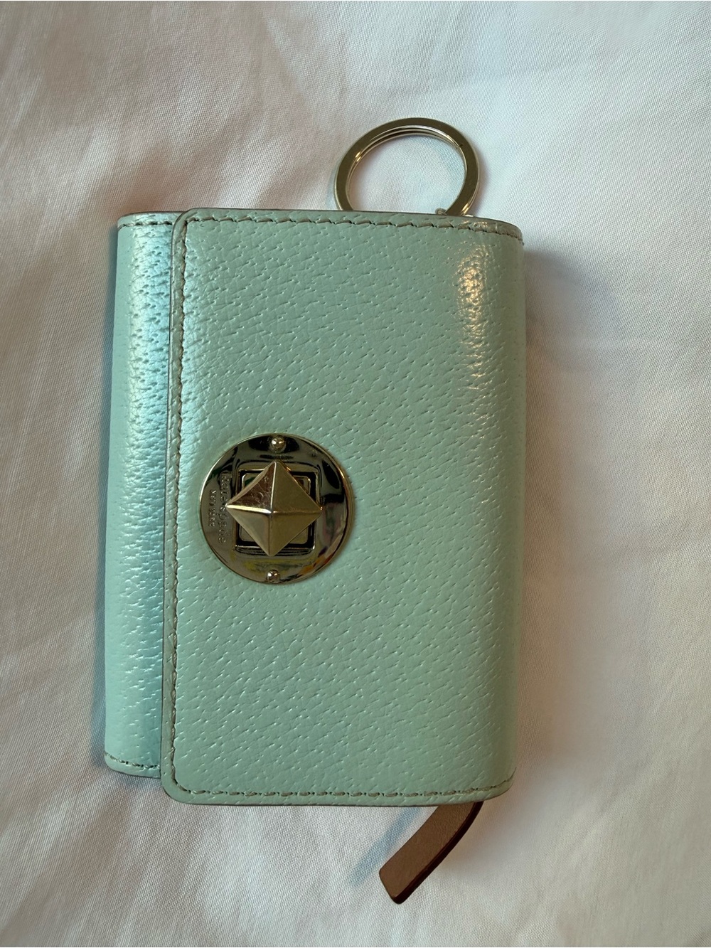 kate spade Mint Green Pebbled Leather Key Case with Gold Hardware